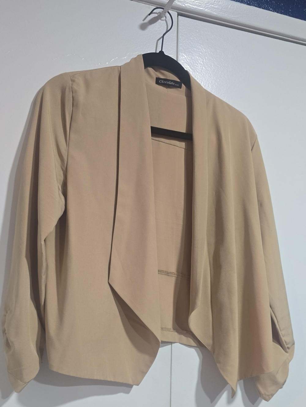 Chocolate Beige Draped Open-Front Blazer